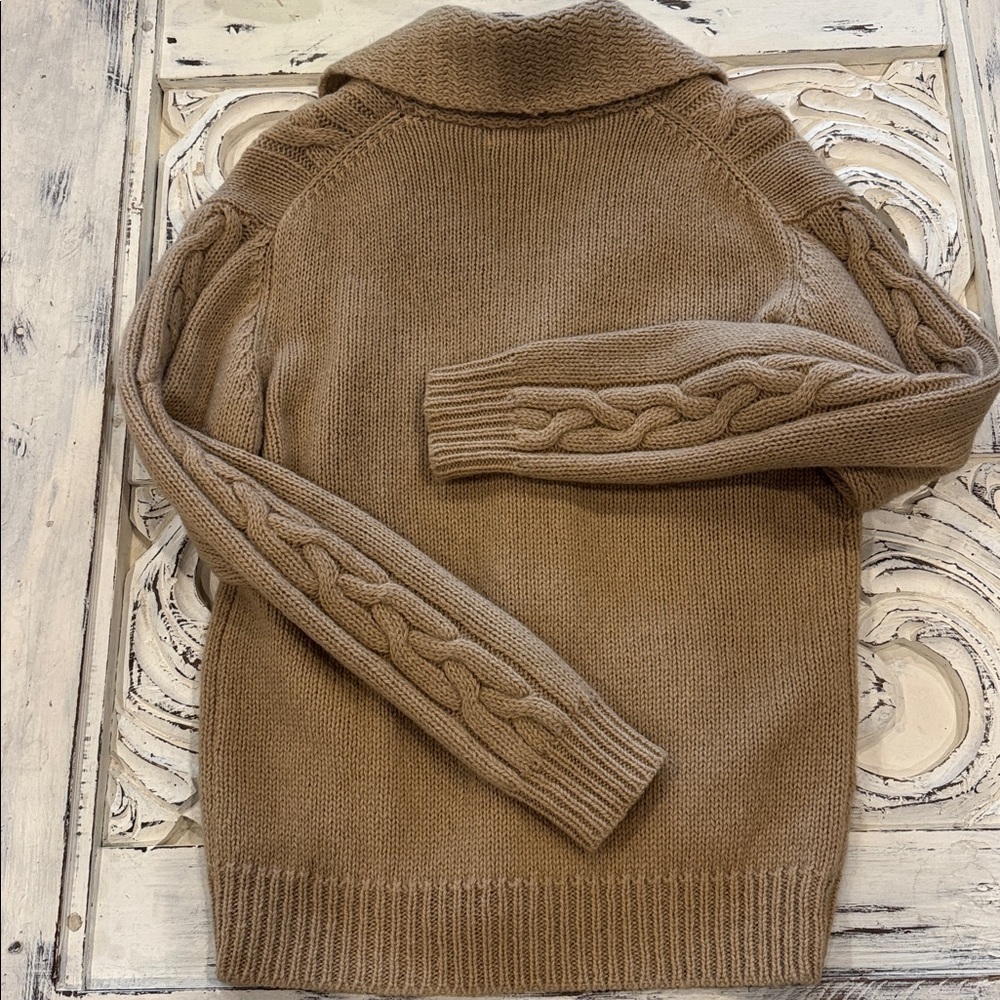 Relaxed Shawl Collar Cable Knit Sweater Cardigan - Beige - Picture 3 of 12